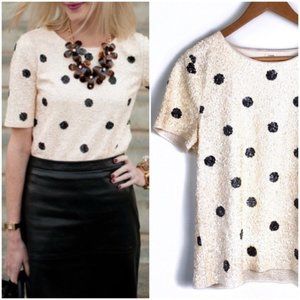 New JCrew Sequin Blouse Top Polka Dot Cream Large